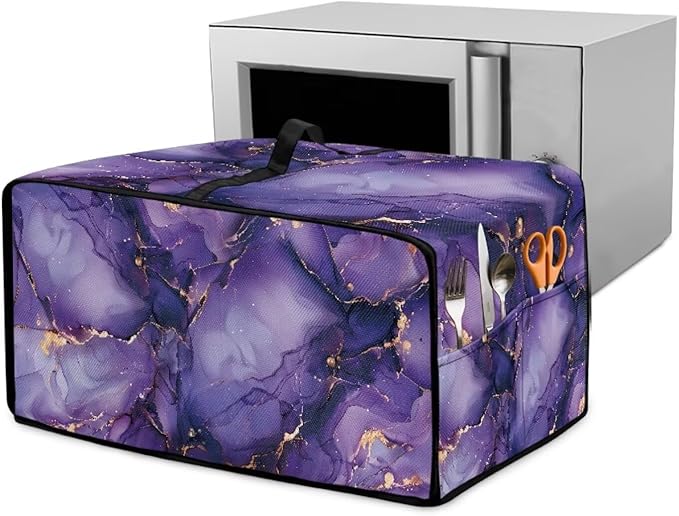 Convection Oven Dust Cover with Pockets, Easy to Clean, Electric Appliance Protector Smart Microwave Oven Cover for Countertop, M, 16.5 x 20.5 x 10 Inches, Violet Gold Marble
