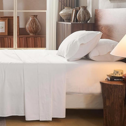 100% Linen Sheet Set Cal King Size Extra Deep Pocket Fits 18-24 Inch Mattress, Breathable & Soft, Smooth 4-Piece Set for Thick Mattresses Hotel Luxury Bedding（Cal King, White）