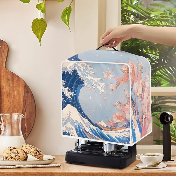 Coffee Maker Cover For Kitchen With Top Handle Waterproof Dust Appliance Cover Suitable For Most Coffee Machine Models The Great Wave off Kanagawa