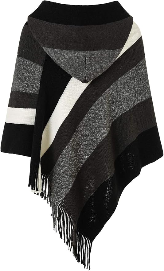 Ferand Women's Striped Poncho Sweater Cozy Knit Fringe Shawl Wraps for Fall Winter