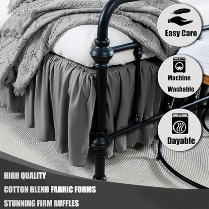 TSUTOMI Bed Skirt Full Size Ruffled Bed Skirt with Split Corners, 14 Inch Drop Dust Ruffle Bed Skirts with Platform, Gathered Style, 100% Microfiber, Grey