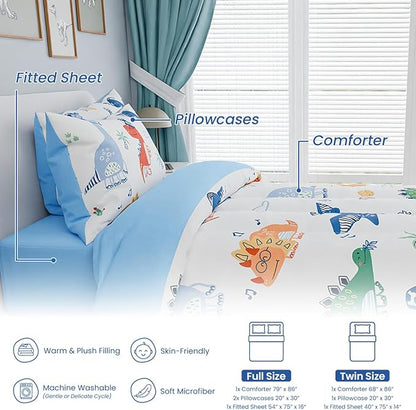 SANDJEST Dinosaurs Bedding Twin Set for Boys Kids Children, Ultra Soft Microfiber Comforter Set with 3-Pieces, Comforters Bed Sets Bedroom Decor