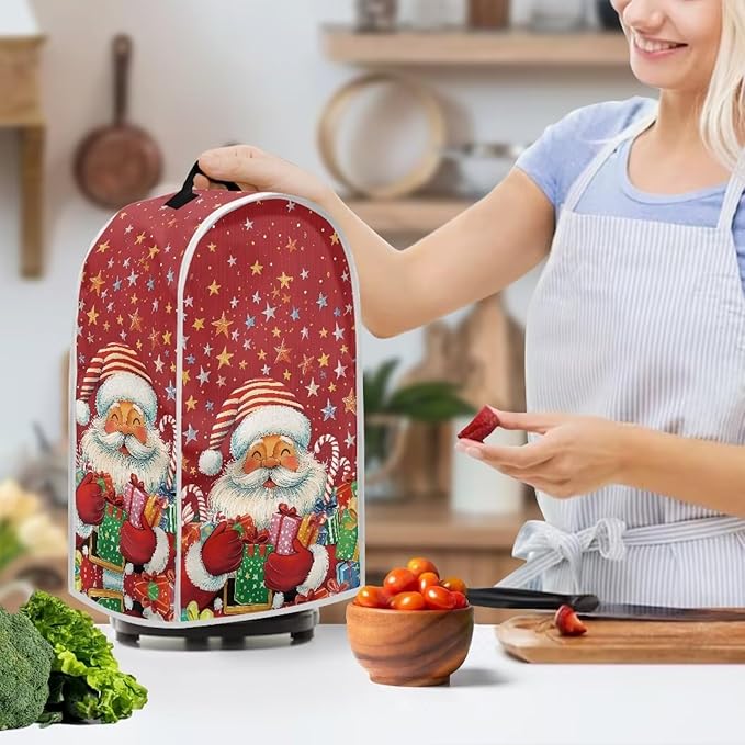 Christmas Blender Covers for Kitchen Countertop Decor, Santa Claus Blender Protective Cover Washable Kitchen Appliance Cloth Cover Universal Air Fryer with Pocket Home Decor