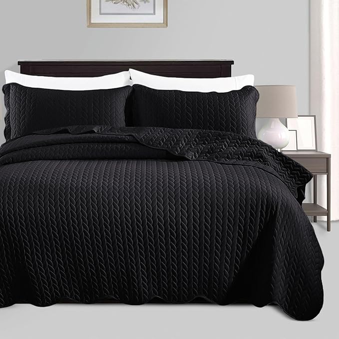 IR Imperial Rooms 8 Pack California King Quilt Bedding Set (118"x106") - Bulk Wholesale for Hotels, Guest Bedroom & Airbnbs - Lightweight Microfiber Reversible Embossed Quilts Bedspread (Black)