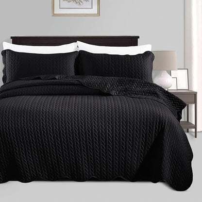 IR Imperial Rooms 8 Pack California King Quilt Bedding Set (118"x106") - Bulk Wholesale for Hotels, Guest Bedroom & Airbnbs - Lightweight Microfiber Reversible Embossed Quilts Bedspread (Black)