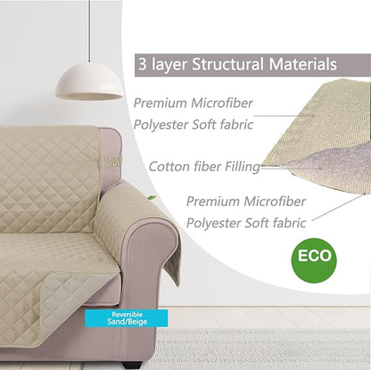 U-NICE HOME Loveseat Sofa Cover Reversible Couch Cover for Dogs with Elastic Straps Water Resistant Furniture Protector for Pets Couch Cover for 2 Cushion Couch (Loveseat, Sand/Beige)