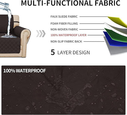 Easy-Going Sofa Slipcover Waterproof Sofa Cover Couch Cover for 4 Cushion Couch with Elastic Straps Washable Non-Slip Furniture Protector Cover for Pets, Dogs, Cat (XX-Large, Chocolate)