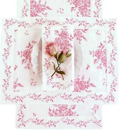 Solino Home Pink Floral Print Table Runner 120 Inches Long - 100% Pure Linen Table Runner 14 x 120 Inch - Handcrafted and Machine Washable - Jolie Fleur Print