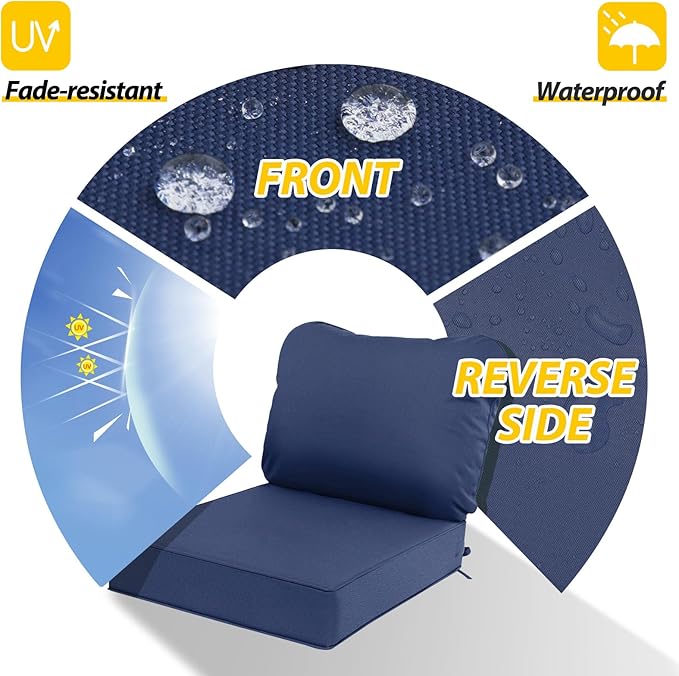 AAAAAcessories Outdoor Deep Seat Cushions, Waterproof, Fade-Resistant Patio Furniture Replacement Cushions, 23.5" x 25.5" x 5" + 23.5" x 19", Set of 2, Navy Blue
