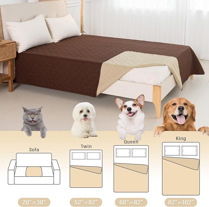 BOCTOPUG Dog Bed Cover for Pets Blankets Rug Pads for Couch Protection Waterproof Bed Covers Dog Blanket Furniture Protector Reusable Changing Pad (Brown+Beige, 62"x82")