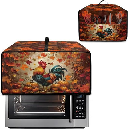 Air Fryer Toaster Oven Cover with Pockets, Stain-resistant Microwave Oven Protector for Kitchen Countertop, M, 16.5 x 20.5 x 10 Inches, Chicken Rooster Pumpkin Fall Leaves