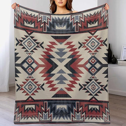Southwest Blanket, Tribal Indian Throw Blanket Red Black Aztec Ethnic Geometric Print Blanket for Couch Bed Sofa Cover Throw Home Decor 40"x50"