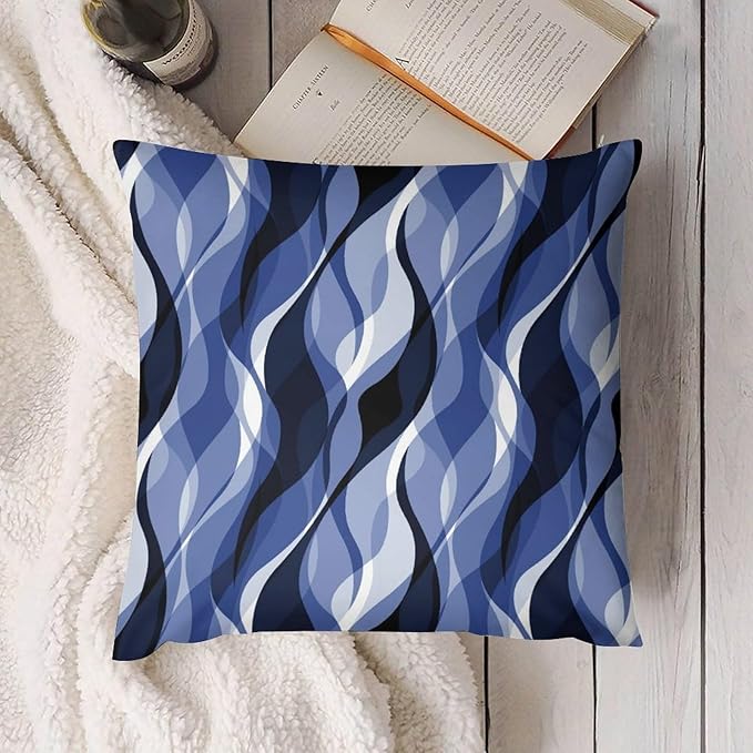 Navy Blue Throw Pillow Covers Modern Abstract Black and Blue Striped Decorations for Bedroom Living Room Farmhouse Sofa Pillows Bed Couch 12x12 Inch