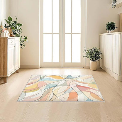 2x3 Colorful Entryway Area Rug Blue White Pink Yellow Bathroom Rug Non Slip Machine Washable Low Pile Small Carpet Kitchen Bedroom Door Mat Entrance