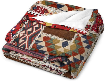 Southwest Aztec Throw Blanket, Native Bohemian Retro Patchwork Traditional Geometric Soft Flannel Blanket Warm Blankets for All Seasons, Bed Couch Sofa 50"x60"