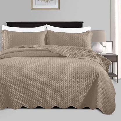 IR Imperial Rooms 8 Pack California King Quilt Bedding Set (118"x106") - Bulk Wholesale for Hotels, Guest Bedroom & Airbnbs - Lightweight Microfiber Reversible Embossed Quilts Bedspread (Beige)