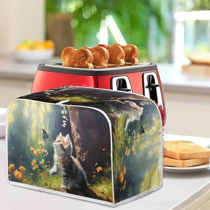 Cat Butterfly Printed Toaster Cover for Anti-Dust & Fingerprint, Cute Kitchen Small Appliance, Microwave Toaster Oven Cover Decor Accessories for Kitchen