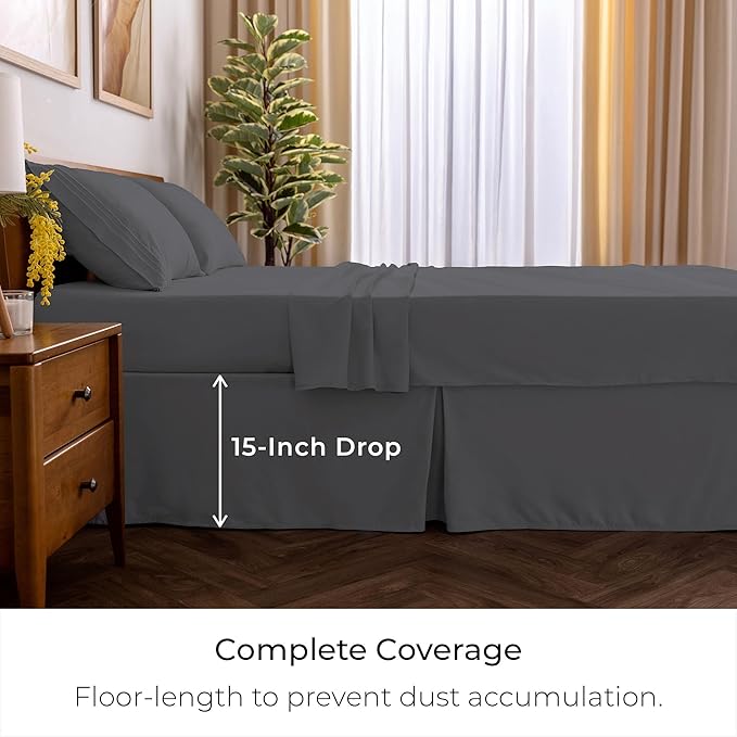 Mellanni Bed Skirt Full Size - Bed Skirting - 15-Inch Tailored Drop Pleated Dust Ruffle - Hotel Luxury Bedding - Wrinkle, Fade, Stain Resistant - 1 Bedskirt (Full, Gray)