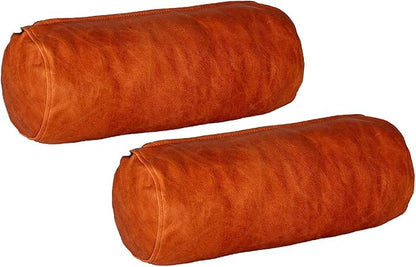 Neck Roll Pillow Cushion Cover, 22x6 Inch Full Moon Round Bolster Pillow Case, Cylinder Soft Lambskin Leather Pillowcase for Head, Spine & Neck Support During Sleep - Rusk Artical Pack of 2