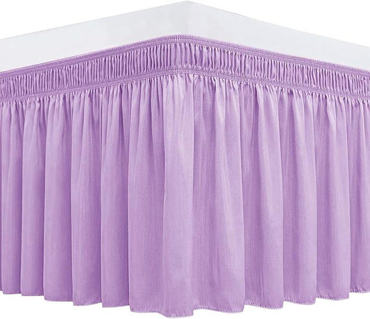 Biscaynebay Wrap Around Bed Skirts with Adjustable Belts for Full & Full XL Beds 15" Drop, Violet Elastic Dust Ruffles Silky Luxrious Fabric Machine Washable