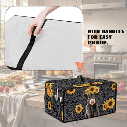 Air Fryer Toaster Oven Dust Cover with Storage Pockets, Stain-resistant Countertop Convection Oven Cover Kitchen Appliance Decor, L, Highland Cow Sunflower Dark Gray