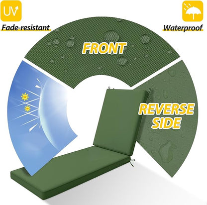 AAAAAcessories Outdoor Chaise Lounge Cushions, Waterproof, Fade-Resistant Patio Furniture Replacement Cushions, 80" x 26" x 3", Set of 2, Dark Moss Green