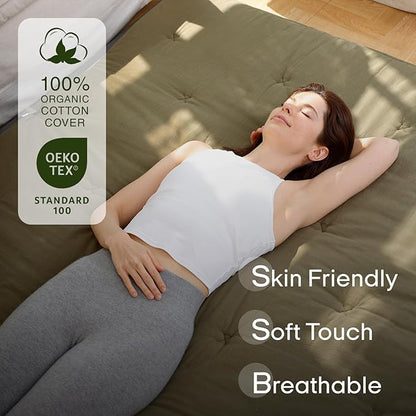 ZonLi Japanese Floor Futon Mattress Queen Size 80"x 60", 100% Cotton Cover 2.5'' Thicken Tatami Mattress, Foldable Sleeping Pad, Portable Dormitory Tatami Mat, Roll Up Floor Lounger Bed for Adult
