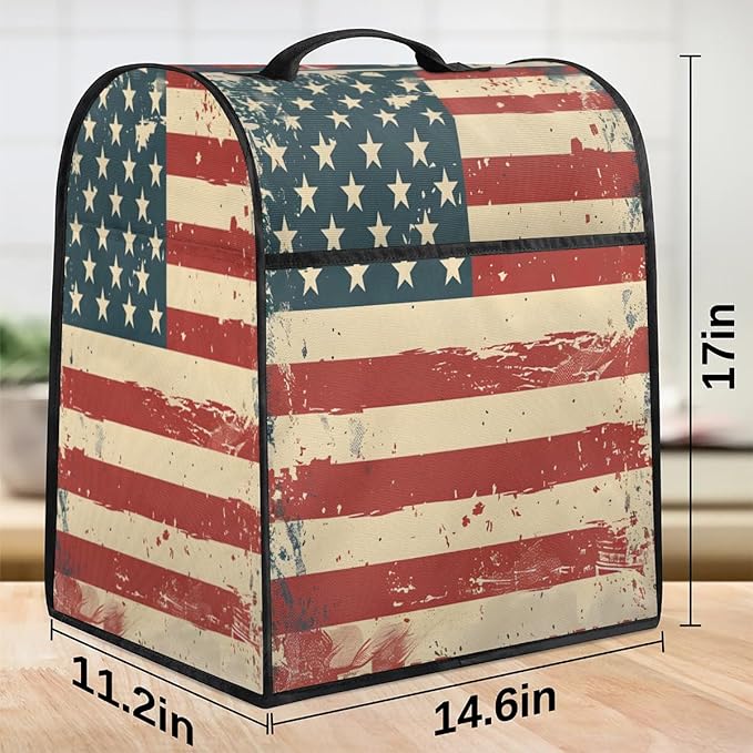 Stand Mixer Cover for 6-8 Quarts Mixer Kitchen Mixer Cover Fits Tilt Head & Bowl Lift Models Stars Stripes Dust Cover for Coffee Maker with Pockets