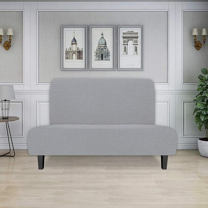 Easy-Going Stretch Futon Sofa Slipcover Armless Sofa Bed Cover Furniture Protector Without Armrests with Elastic Bottom for Kids,Soft Jacquard Fabric Small Checks（Medium Futon,Silver Gray