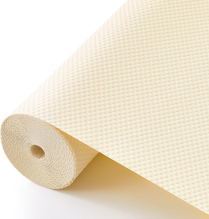 100% EVA Shelf Liner for Kitchen Cabinet, 24" x 240" Drawer Liners Non Adhesive Non Slip Waterproof Plastic Paper, Dresser Pantry Bathroom Refrigerator Protector, Cream