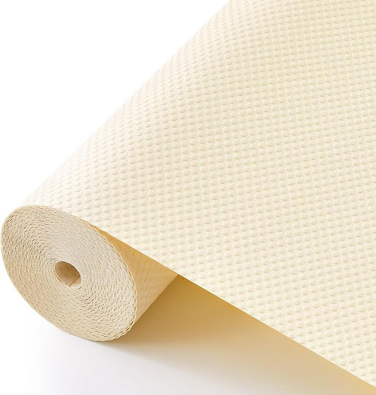 100% EVA Shelf Liner for Kitchen Cabinet, 18" x 360" Drawer Liners Non Adhesive Non Slip Waterproof Plastic Paper, Dresser Pantry Bathroom Refrigerator Protector, Cream