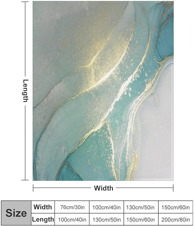 Abstract Marble Blanket, Modern Luxury Baroque Golden Lake Green Stone Veins Pattern Soft Warm Cozy Plush Flannel Covers for Livingroom Bedroom Couch Chair Camping Travel Home Decor Tapestry 40x50in