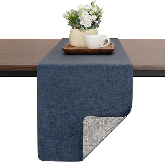 Table Runners 94 Inches Long, Dual-Sided Faux Leather Farmhouse Table Runner Waterproof Heatproof Non-Slip for Living Room Party Home Decor Holiday Decorations(Gray Blue, 12 x 94 Inch)