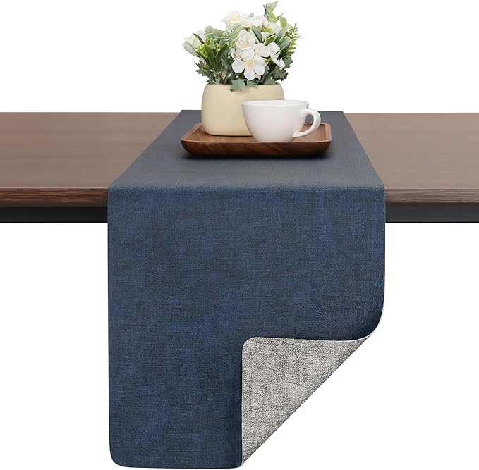 Table Runners 72 Inches Long, Dual-Sided Faux Leather Farmhouse Table Runner Waterproof Heatproof Non-Slip for Living Room Party Home Decor Holiday Decorations(Gray Blue, 12 x 72 Inch)