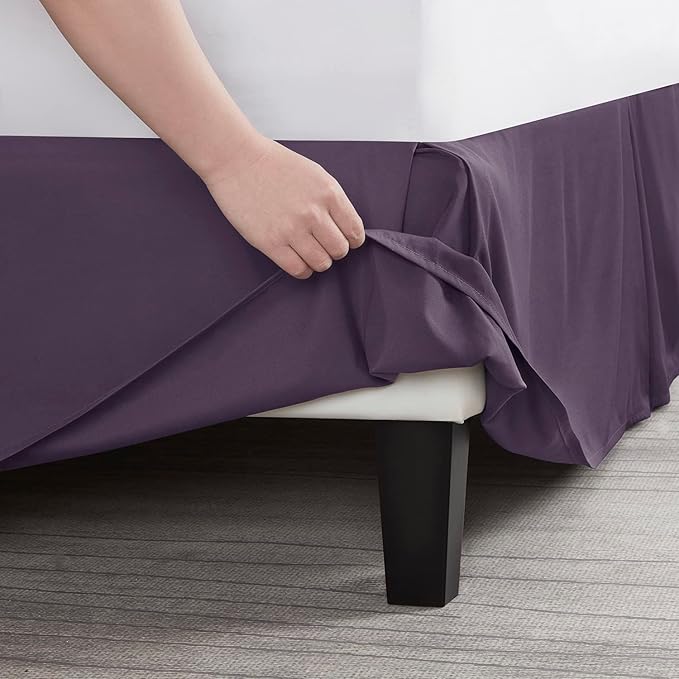 Nestl Dark Purple Bed Skirt Cal King Size - Cal King Bed Skirt 14 Inch Drop - Brushed Microfiber Bed Skirts - Hotel Quality Pleated Bed Skirt - Shrinkage & Fade Resistant