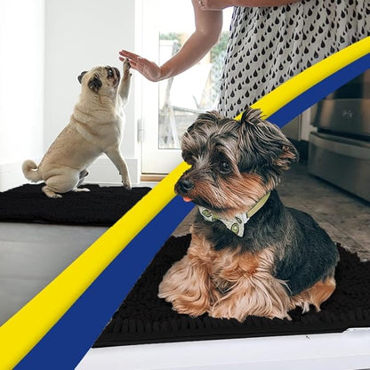 Muddy Mat® AS-SEEN-ON-TV Highly Absorbent Microfiber Door Mat and Pet Rug, Non Slip Thick Washable Area and Bath Mat Soft Chenille for Kitchen Bathroom Bedroom Indoor and Outdoor - Black Large 35"X24"