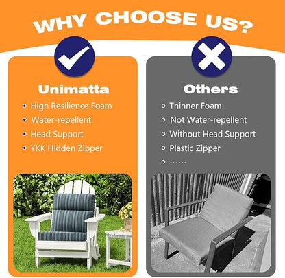 Sunbrella Outdoor High Back Chair Cushion Seat Pads, 44 x 21 Inch Water-Repellent & Fade-Resistant Patio Furniture Cushions with Ties for Adirondack, Rocking Chairs, Troupe Dock
