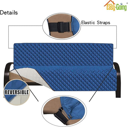 Easy-Going Futon Sofa Slipcover - Reversible Armless Couch Cover - Water Resistant - Pets & Kids (Blue/Ivory)