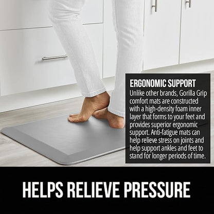 GORILLA GRIP Comfortable Cushioned Kitchen Mats for Floor, Waterproof and Stain Resistant Soft Top, 3/4 Inch Thick Ergonomic Standing Desk Anti Fatigue Mat, Foam Supports Feet, 17x24, Light Gray
