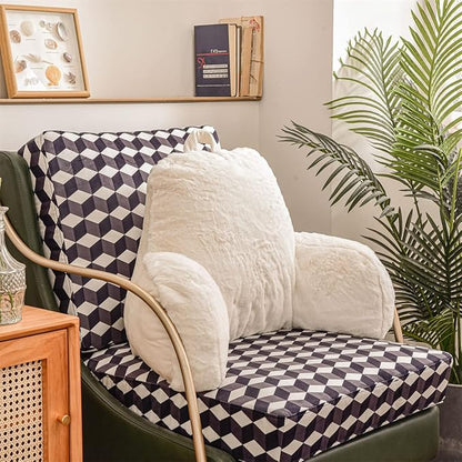 NTBED Reading Pillow Faux Fur Bed Wedge Backrest with Arms,Couch TV Relax Bed Rest Pillow Back Support Cushion for Kids Teens Boys Girls(Ivory)