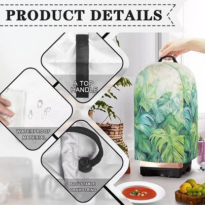 Green Palm Leaf Print Blender Dust Cover for Home Kitchen Small Appliance Decor, Anti Fingerprint Oil-proof Dust Protection Stand Mixer Cover Juicer Cover 9.4 x 7.2 x 15.9 inch