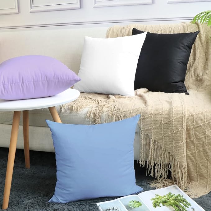 Thmyo 4-Pack 100% Cotton Comfortable Solid Decorative Throw Pillow Case, Square Cushion Cover Pillowcase Sublimation Blank Pillow Covers DIY Throw Pillowcase for Couch(18x18 inch/ 45x45cm,Sky Blue)