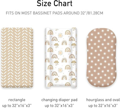 Baby Bassinet Sheets Girl Unisex - 3 Pack Safe Cradle Sheets Universal for Hourglass, Oval Rectangle Bassinet Mattresses (32" x 16") Cloud Rainbow