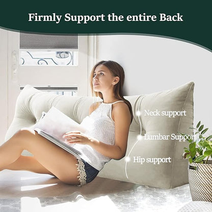 Bed Wedge Headboard Pillow - College Dorm Reading Pillow Back Support While Sitting in Bed - Ergonomic Lumbar Pillow Body Positioning Bed Pillow - Velvet Beige 76IN
