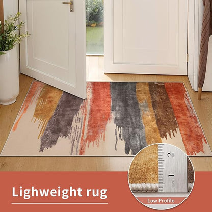Ciicool Modern Abstract Area Rug 2x3 Washable Small Entryway Rug, Non-Slip Low Pile Throw Rugs, Foldable Kitchen Bathroom Rugs, Red Yellow Grey Floor Carpet for Entrance Bedroom Indoor Doormat