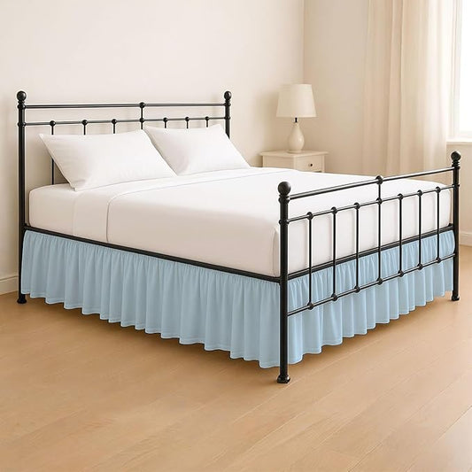 KRISHNA Ruffled Bed Skirt with Split Corners Full, 100% Microfiber Hotel Quality, 21 Inch Drop Dust Ruffle Gathered Bedskirt with Platform, 54" x 75", Light Blue