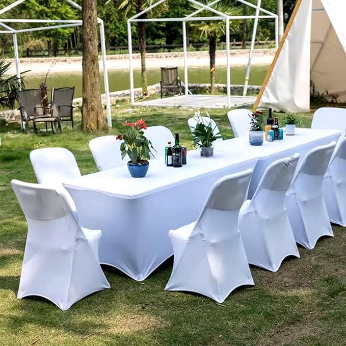 Trlyc 1 Pack 6FT Spandex Table Cloth - 72 x 30 Inch Rectangular Stretch Tablecloth, Wrinkle Resistant Scretch Table Cover for Wedding, Party, Banquet, Picnic, Outdoor Decoration (1Pcs,White)