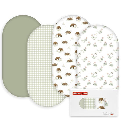 Gllquen Baby Bassinet Sheets 4 Pack, Breathable Cozy Fitted Mattress Sheet, Elastic Travel Crib Fashionable Pattern, Standard Cradle Safe Sheets for Baby Boys Girls 32"x16"(Forest Tale)