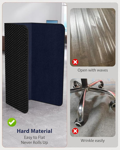Blvornl Office Chair Mat for Hardwood Floor and Low Pile Carpet, 47" x 60" Corduroy Surface Desk Rolling Chair Mat for Hard Floors, Heavy Duty Carpeted Floor Protector Rug for Home Office, Dark Blue