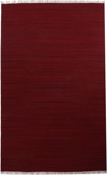 Rugsotic Carpets Hand Woven Flat Weave Kilim Wool ECO-Friendly Area Rugs - 6'x9', Rectangle Shape, Burgundy Color, Solid Plain Design, Low Pile Handmade Rugs for Living Room, Bed Room (D00111)